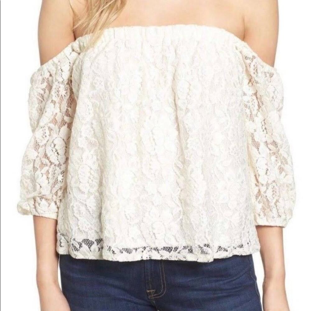 Ella Moss off-the-shoulder lace top in ivory, size L NWT
